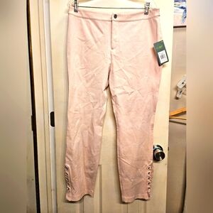 Pink lace up cropped stretch pants size large NEW lysse